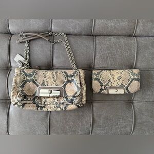 Coach Beige and Black Snake Print Shoulder Bag & Wallet